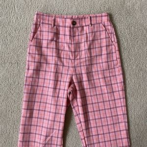 SHEIN Women's M Pink Red Plaid Straight Pants Casual Fashion